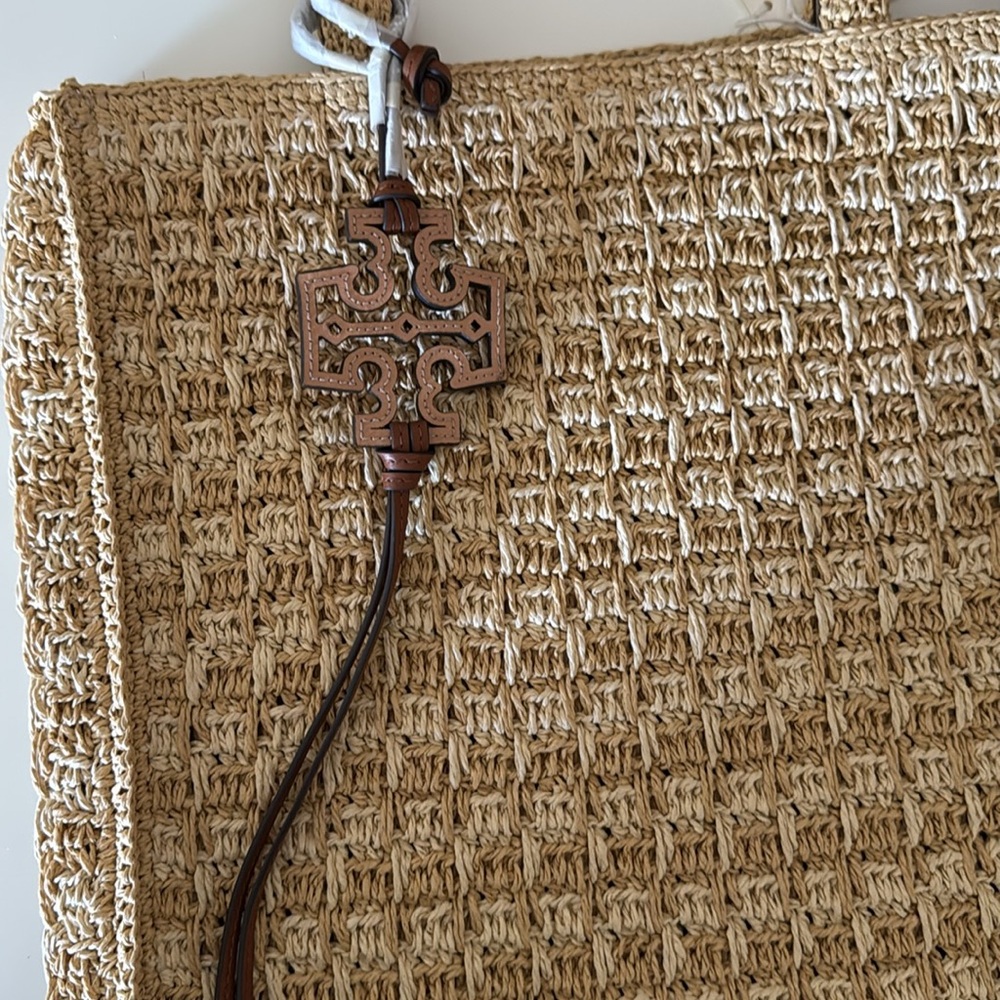 NWT , Tory Burch iced latte / pound cake straw Tote bag - Picture 7 of 12